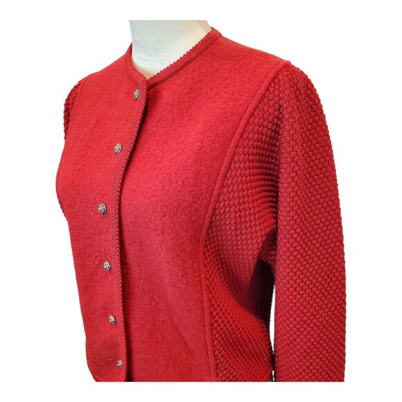 GEIGER SZ 36 (S/M) Boiled Wool & Knit Sweater Jacket - Made in Austria - Red - Picture 3 of 11